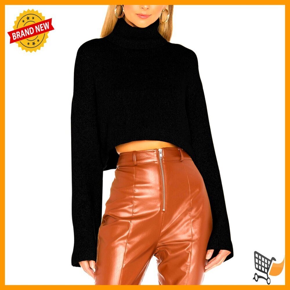 Cropped Turtleneck Sweater Lightweight Fleece Pullover Chic Minimal Modern